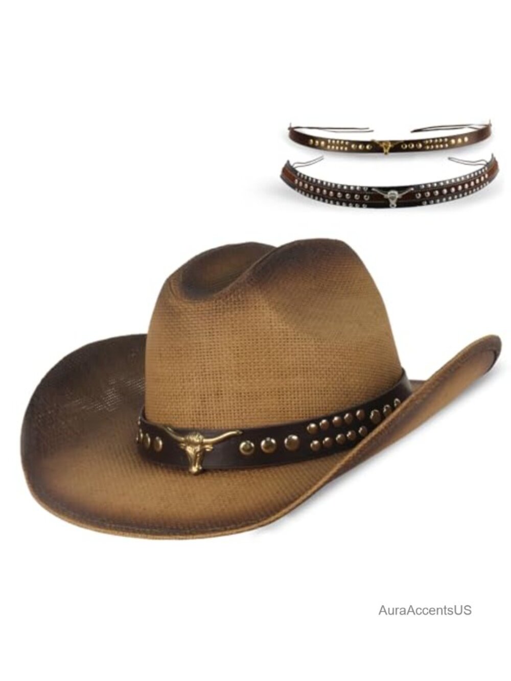 Straw Cowboy Hat Western Wide Brim Sun Hat Adjustable One Size